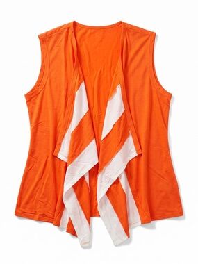 Women's Orange Sleeveless Draped Vest with White Trim